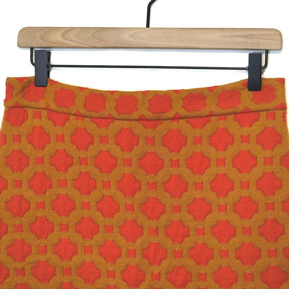 Anthropologie Charlie & Robin Quilted Pencil Mini Skirt Orange Tan Geometric 10 - Picture 3 of 16
